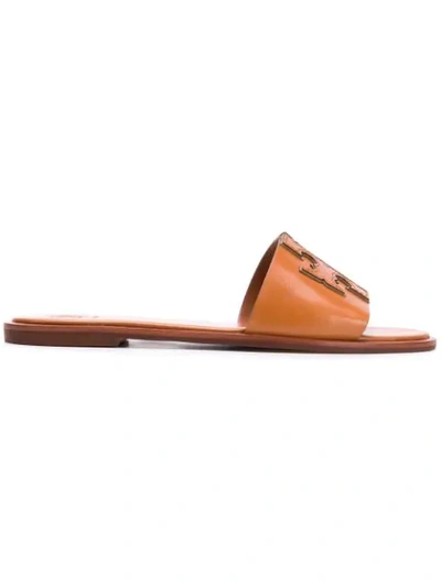 Shop Tory Burch Double T Logo Sandals - Brown