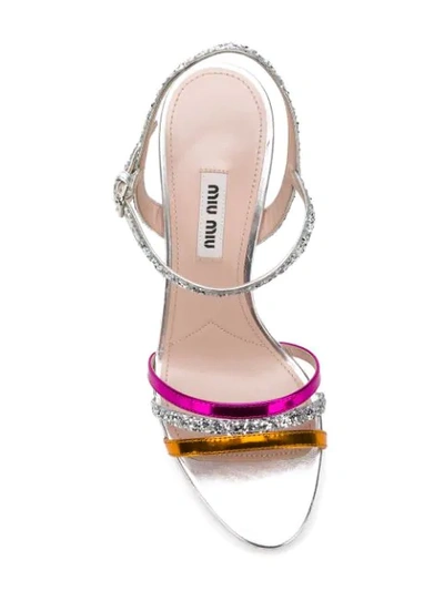 Shop Miu Miu Glitter Wedge Sandals In Silver