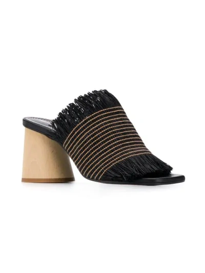 Shop Proenza Schouler Fringe Wood Heel Slides In Black