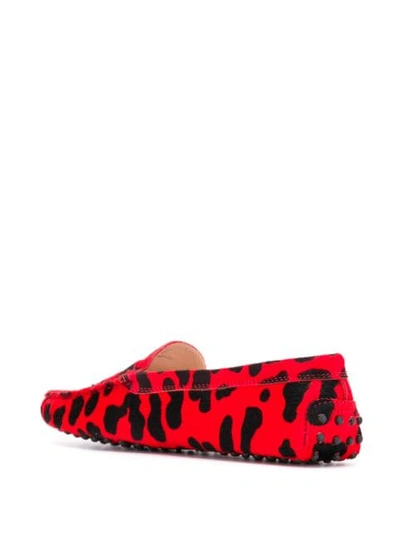 Shop Tod's Leopard Print Slippers In Red