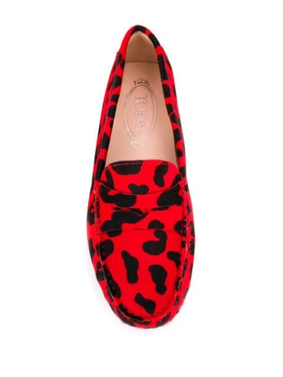 Shop Tod's Leopard Print Slippers In Red