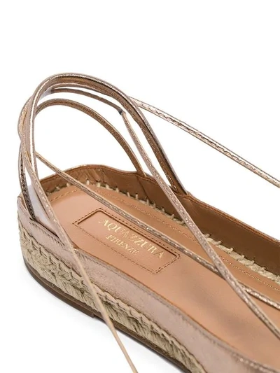 Shop Aquazzura Gold Ankle Tie Flat Espadrilles