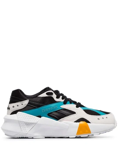 Shop Reebok Black Aztrek Chunky Low-top Leather Sneakers In Black/blue/grey/gold