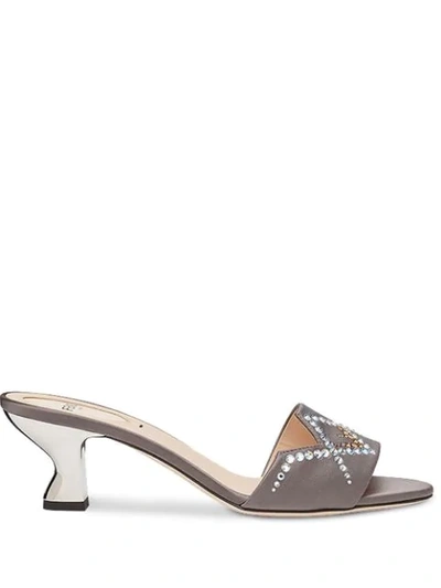 Shop Fendi Geometric Embellished Mules In Grey