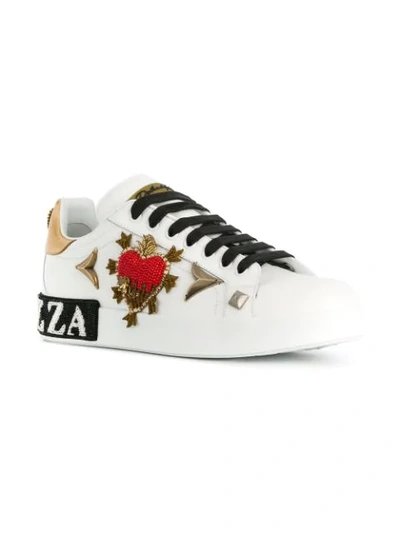 Shop Dolce & Gabbana Portofino Embroidered Sneakers In 89662 White Gold