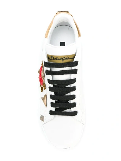 Shop Dolce & Gabbana Portofino Embroidered Sneakers In 89662 White Gold