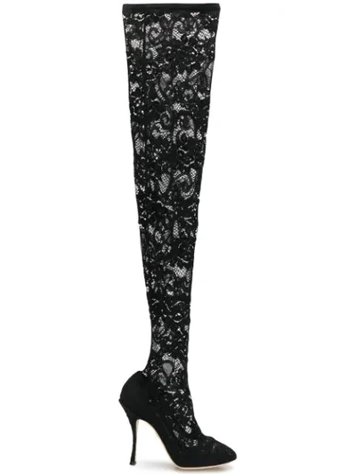 Shop Dolce & Gabbana Lace Over-knee Boots In Black
