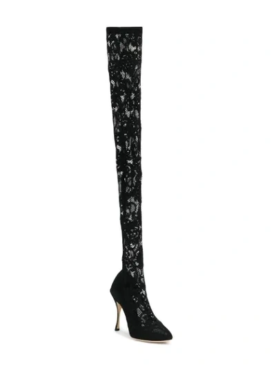 Shop Dolce & Gabbana Lace Over-knee Boots In Black