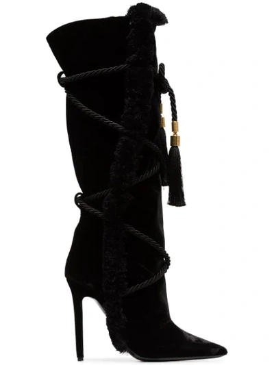 Shop Versace Black Pillow Talk 110 Braided Velvet Knee High Boots