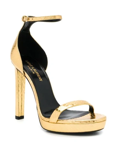 Shop Saint Laurent Snake Pattern Sandals In Gold