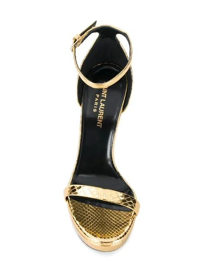 Shop Saint Laurent Snake Pattern Sandals In Gold