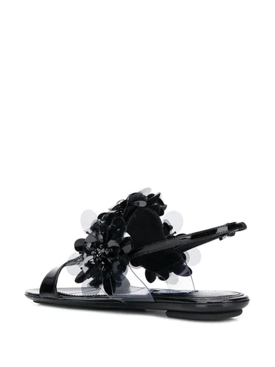 Shop Prada Floral-appliqué Sandals In Black