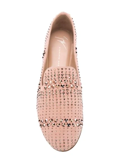 Shop Giuseppe Zanotti Flat Studded Loafers In Pink