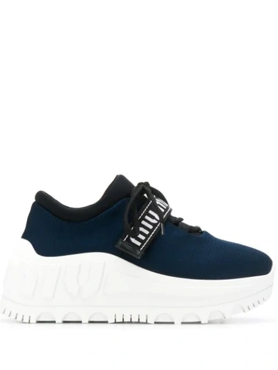 Shop Miu Miu Miu Run Platform Sneakers In Blue
