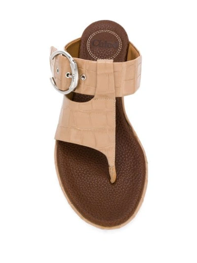 Shop Chloé Buckled Thong Sandals In Neutrals