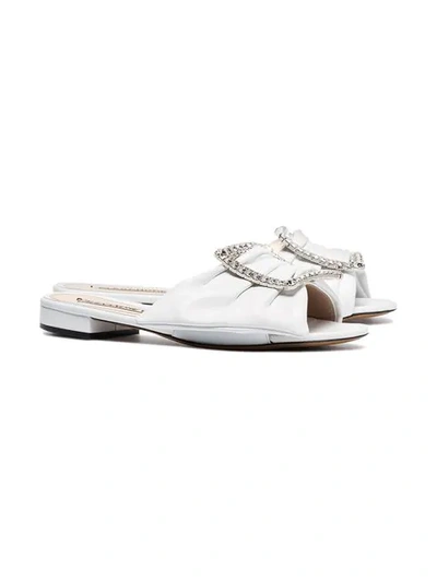Shop Alexandre Vauthier White Lola Crystal Buckle Embellished Leather Sandals