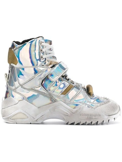Maison Margiela Chunky Iridescent Distressed Leather High-top Trainers In  Silver | ModeSens