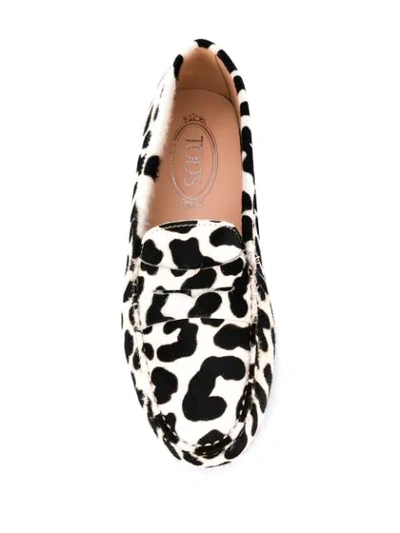 Shop Tod's Leopard Print Slippers In B001 Bianco