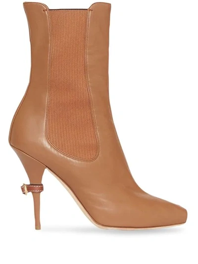 Shop Burberry Leather Peep-toe Ankle Boots In Brown
