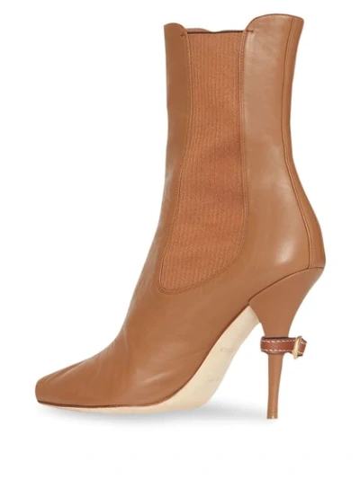 Shop Burberry Leather Peep-toe Ankle Boots In Brown