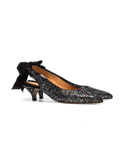 Shop Ganni Silver Salme 50 Ribbon Tie Pumps