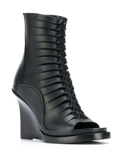 Shop Ann Demeulemeester Braided Front Wedge Boots In 099 Black