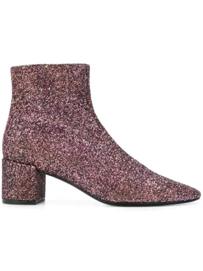 Shop Saint Laurent Loulou 50 Glitter Ankle Boots In Pink