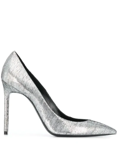 Shop Saint Laurent Anja Pointed Toe Pumps In Silver