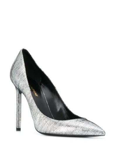 Shop Saint Laurent Anja Pointed Toe Pumps In Silver