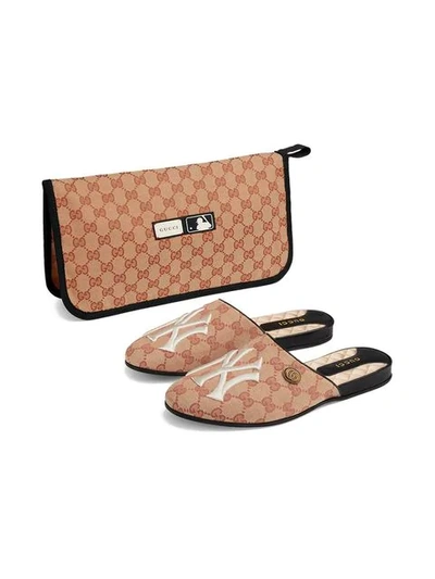 Shop Gucci Women's Slipper Gg With Ny Yankees ™ Patches In Neutrals
