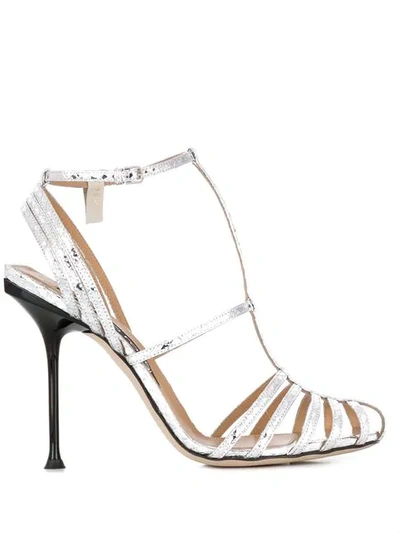 Shop Sergio Rossi Strappy Stiletto Sandals In Metallic