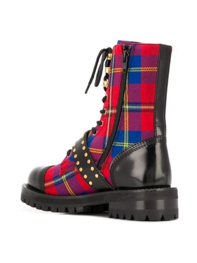 Shop Versace Check Combat Boots - Red