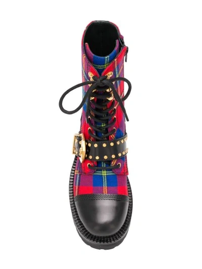 Shop Versace Check Combat Boots - Red