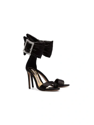 Shop Alexandre Vauthier Black Yasmin 100 Silk Satin Crystal Buckle Sandals