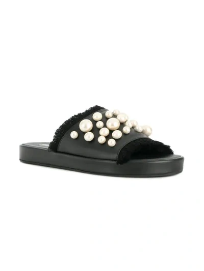 Tosca Blu Pearl Embellished Slides In Black