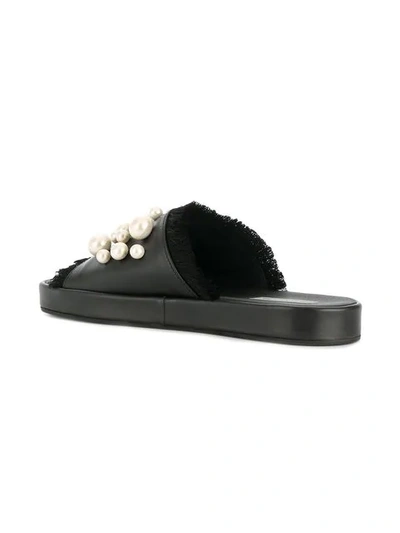Tosca Blu Pearl Embellished Slides In Black