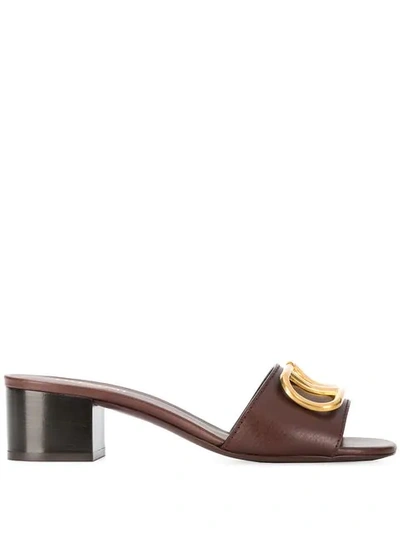 Shop Valentino Vlogo Low-heel Sandals In Brown