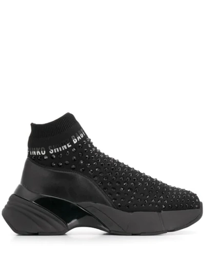 Shop Pinko Studded Sock Sneakers In Black