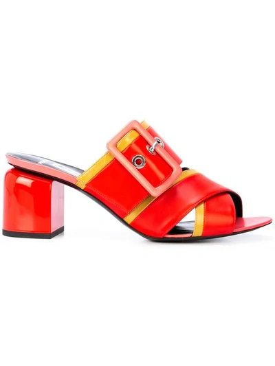 Shop Pierre Hardy Buckled Mules In Red