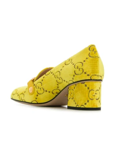 Shop Gucci Velvet Gg Logo Loafers In Yellow