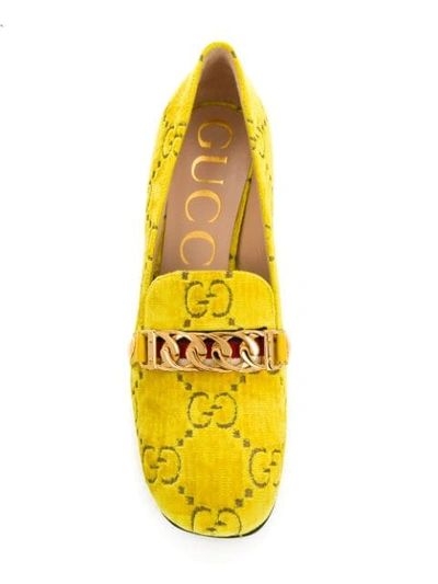 Shop Gucci Velvet Gg Logo Loafers In Yellow