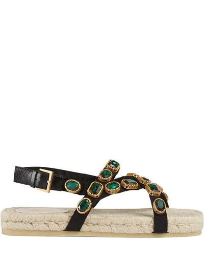 Shop Gucci Crystal Embellished Sandals  In 1000 Nero