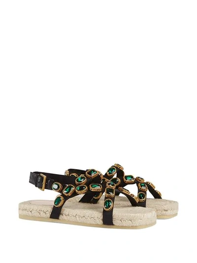 Shop Gucci Crystal Embellished Sandals  In 1000 Nero