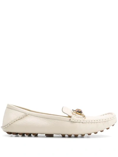 Pre-owned Gucci 2000's Bamboo Detail Loafers In White