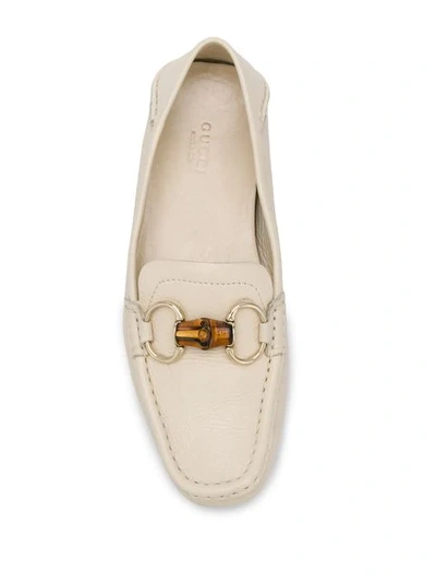 Pre-owned Gucci 2000's Bamboo Detail Loafers In White