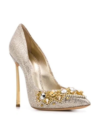 Shop Casadei Crystal Embellished Pumps In Gold