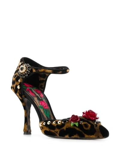 Shop Dolce & Gabbana Leopard Print Crystal Sandals In Brown