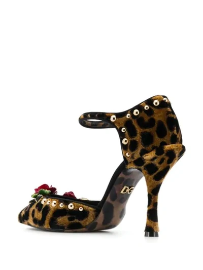 Shop Dolce & Gabbana Leopard Print Crystal Sandals In Brown