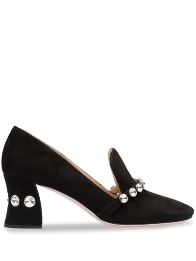 Shop Miu Miu Crystal Embellished Pumps In F0002 Black