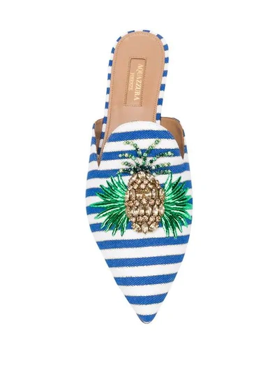 Shop Aquazzura Pineapple Embellished Mules In Blue